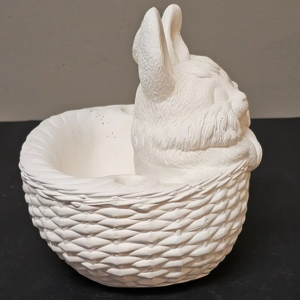 Wee Crafts Ceramic Easter Bunny Basket Unpainted Vtg 1990s 7